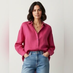 Eileen Fisher Organic Linen Button-Front Shirt – Size M